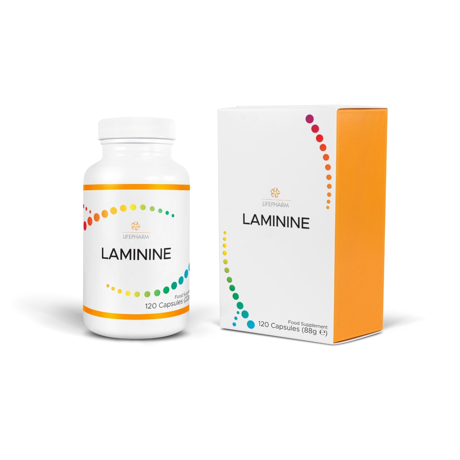 LAMININE supplement bottle with FGF-2 fertilized egg extract, marine & plant protein for stem cell activation and healthy aging